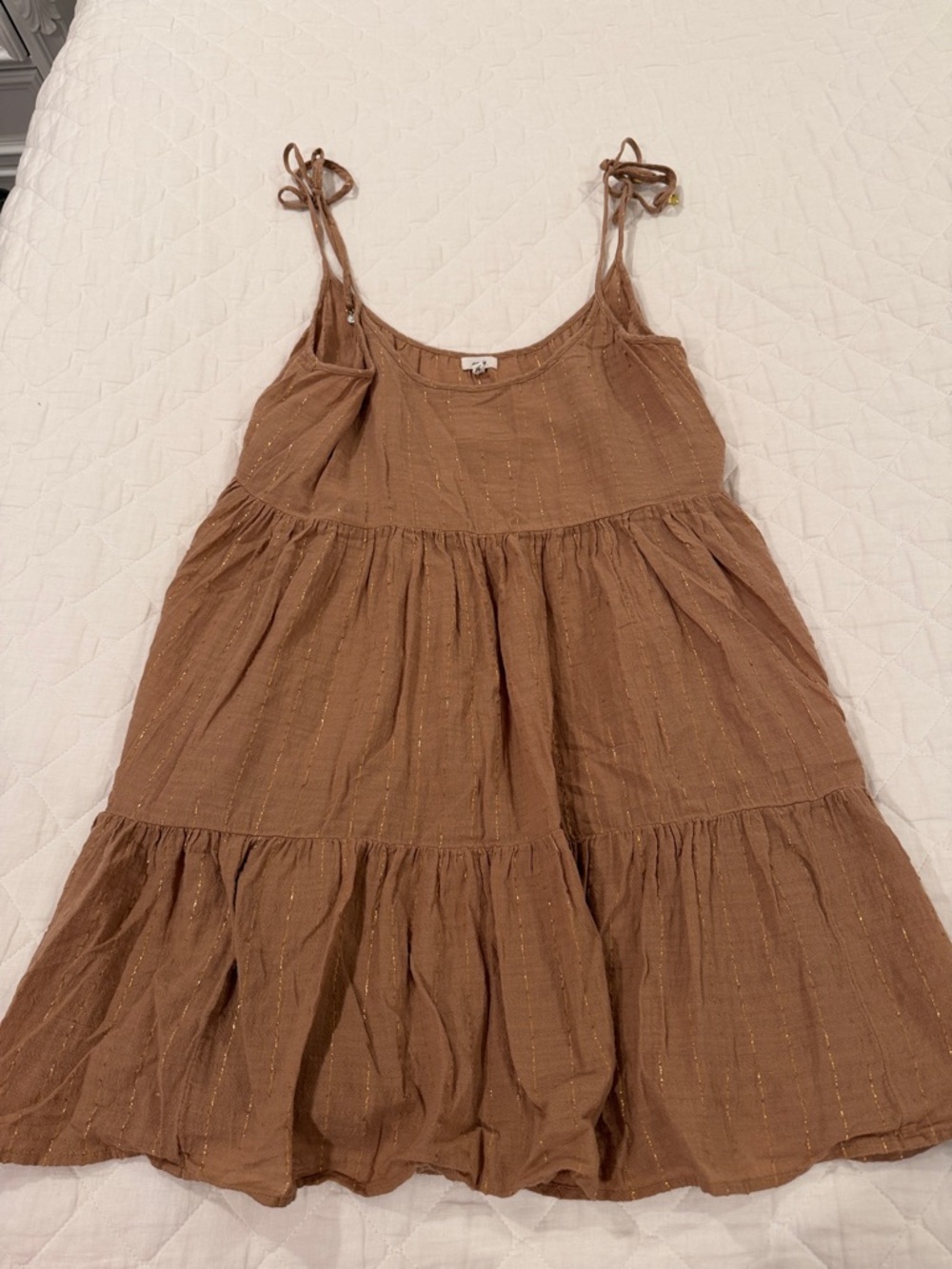 aerie Brown Tiered Tie-Shoulder Mini Dress
